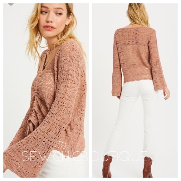 Crocheted Sweater with Ruched Center Detail - Picture 4 of 4